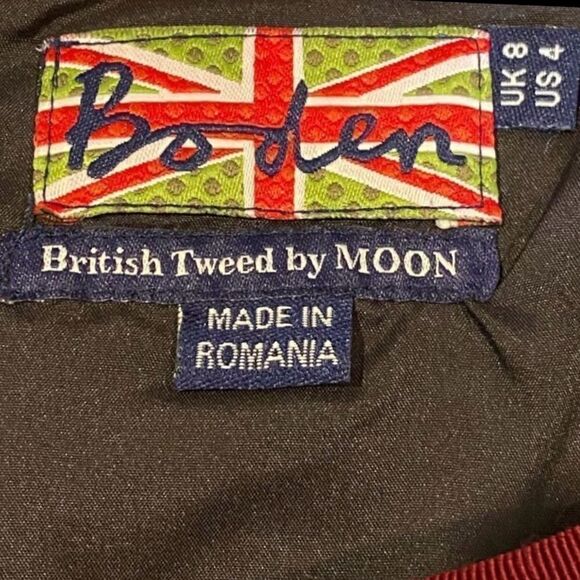 BODEN British Tweed Wool Black/Maroon/White/Blue Plaid Pencil Skirt 4 Classic - Picture 4 of 6